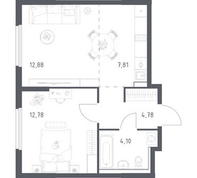 Планировка однокомнатной(квартира) площадью 42.35 квадратных метров в ЖК “ЖК Пригород Лесное”