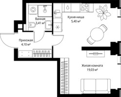 Планировка однокомнатной(квартира) площадью 31.94 квадратных метров в “Мультиквартал СИТИДЗЕН”
