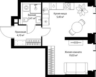 Планировка однокомнатной(квартира) площадью 31.94 квадратных метров в ЖК “Мультиквартал СИТИДЗЕН”