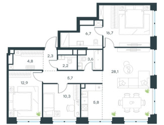 Планировка 4+ комнатной(квартира) площадью 99.3 квадратных метров в ЖК “ЖК Level Звенигородская”