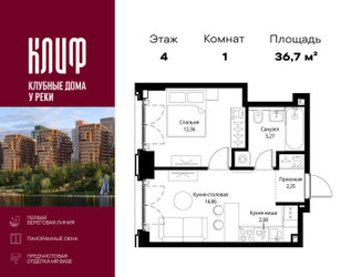 Планировка однокомнатной(квартира) площадью 36.74 квадратных метров в ЖК “ЖК Сити Бэй”