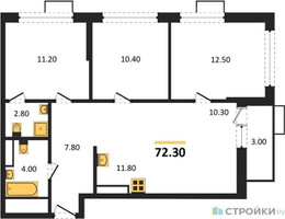 Планировка трехкомнатной(квартира) площадью 72.3 квадратных метров в “ЖК Скандинавия”