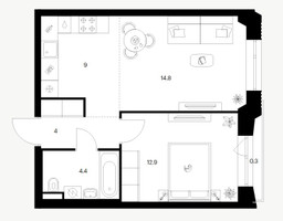 Планировка однокомнатной(квартира) площадью 45.4 квадратных метров в “ЖК Саларьево парк”