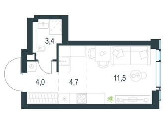 Планировка студии(квартира) площадью 23.9 квадратных метров в ЖК “ЖК Левел Мичуринский”