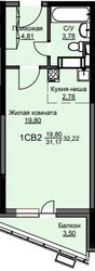 Планировка студии(квартира) площадью 32.5 квадратных метров в ЖК “ЖК Соболевка”