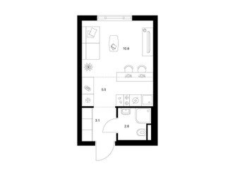 Планировка студии(квартира) площадью 21.8 квадратных метров в ЖК “ЖК Ильинские луга”