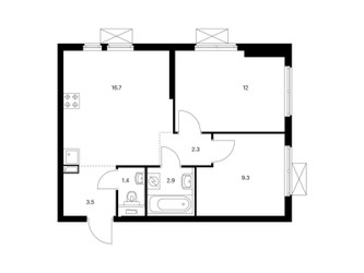 Планировка двухкомнатной(квартира) площадью 48.1 квадратных метров в ЖК “ЖК Второй Нагатинский”