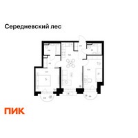 Планировка двухкомнатной(квартира) площадью 59.1 квадратных метров в “ЖК Середневский лес”