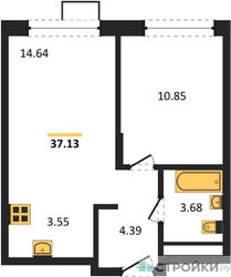 Планировка однокомнатной(квартира) площадью 37.3 квадратных метров в ЖК “ЖК Новоград Павлино”