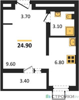Планировка студии(квартира) площадью 24.9 квадратных метров в “ЖК Первый Лермонтовский”