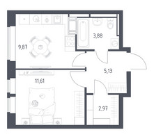 Планировка однокомнатной(квартира) площадью 40.46 квадратных метров в “ЖК Большое Путилково”