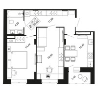 Планировка двухкомнатной(квартира) площадью 58.9 квадратных метров в “ЖК Времена года”
