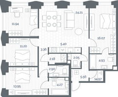 Планировка 4+ комнатной(квартира) площадью 109.93 квадратных метров в “ЖК TATE (Тэйт)”