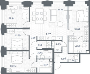 Планировка 4+ комнатной(квартира) площадью 109.93 квадратных метров в ЖК “ЖК TATE (Тэйт)”