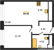 Планировка однокомнатной(квартира) площадью 39.5 квадратных метров в “Жилые кварталы Белый Град”