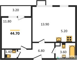 Планировка однокомнатной(квартира) площадью 44.7 квадратных метров в “ЖК Первый Лермонтовский”