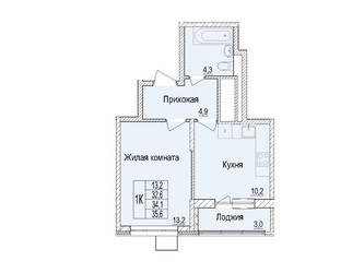 Планировка однокомнатной(квартира) площадью 40.5 квадратных метров в ЖК “ЖК Отрадный”