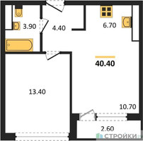 Планировка однокомнатной(квартира) площадью 40.4 квадратных метров в “ЖК Южные сады”