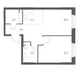 Планировка однокомнатной(квартира) площадью 40.5 квадратных метров в ЖК “ЖК ЭкоБунино (Южное Бунино)”