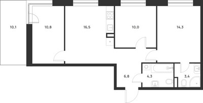 Планировка трехкомнатной(квартира) площадью 69.1 квадратных метров в ЖК “ЖК Форевиль”