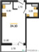 Планировка студии(квартира) площадью 24.1 квадратных метров в “ЖК Родные кварталы”