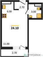 Планировка студии(квартира) площадью 24.1 квадратных метров в “ЖК Родные кварталы”
