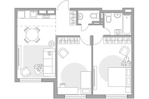 Планировка трехкомнатной(квартира) площадью 54.9 квадратных метров в “ЖК Аникеевский”