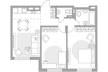 Планировка трехкомнатной(квартира) площадью 54.9 квадратных метров в ЖК “ЖК Аникеевский”