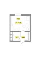 Планировка однокомнатной(квартира) площадью 24.56 квадратных метров в “ЖК Радость (Радумля Парк)”