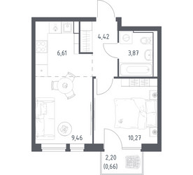 Планировка однокомнатной(квартира) площадью 35.29 квадратных метров в ЖК “ЖК Квартал Авиаторов”