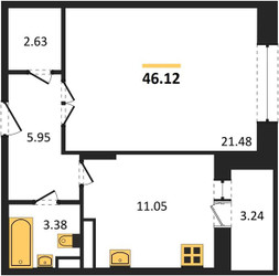 Планировка однокомнатной(квартира) площадью 46.12 квадратных метров в ЖК “ЖК Преображенская Площадь”