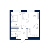 Планировка однокомнатной(апартаменты) площадью 50.4 квадратных метров в “МФК DIUS (Диус)”
