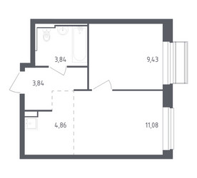 Планировка однокомнатной(квартира) площадью 33.05 квадратных метров в ЖК “ЖК Рублевский Квартал”