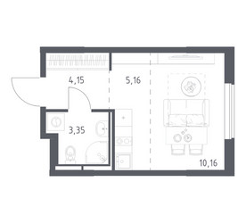 Планировка студии(квартира) площадью 22.82 квадратных метров в ЖК “ЖК Мытищи Парк”