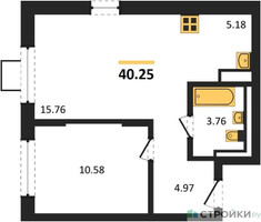 Планировка однокомнатной(квартира) площадью 40.25 квадратных метров в “ЖК Томилино Парк”