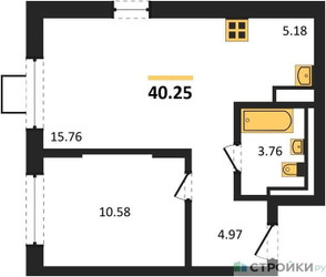 Планировка однокомнатной(квартира) площадью 40.25 квадратных метров в ЖК “ЖК Томилино Парк”