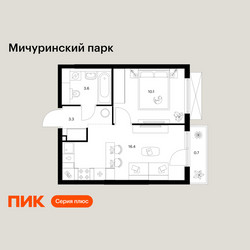 Планировка однокомнатной(квартира) площадью 34.1 квадратных метров в ЖК “ЖК Мичуринский Парк”