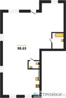 Планировка трехкомнатной(квартира) площадью 98.63 квадратных метров в “ЖК Парк Апрель”