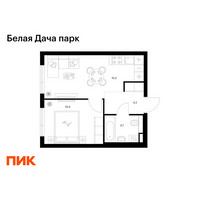 Планировка однокомнатной(квартира) площадью 33.6 квадратных метров в “ЖК Белая Дача парк”