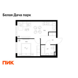 Планировка однокомнатной(квартира) площадью 33.6 квадратных метров в ЖК “ЖК Белая Дача парк”
