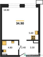 Планировка студии(квартира) площадью 34.9 квадратных метров в “ЖК Дзен-кварталы”