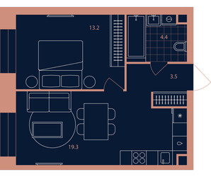 Планировка двухкомнатной(квартира) площадью 40.4 квадратных метров в ЖК “ЖК Era (Эра)”