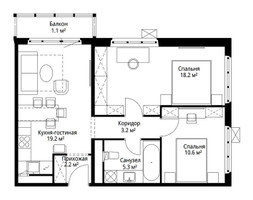 Планировка двухкомнатной(квартира) площадью 59.8 квадратных метров в “ЖК Эко Видное 2.0”