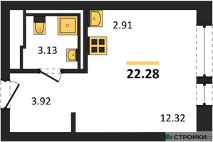 Планировка студии(квартира) площадью 22.28 квадратных метров в “ЖК Егорово Парк”