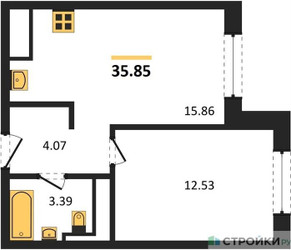 Планировка однокомнатной(квартира) площадью 36.1 квадратных метров в ЖК “ЖК Clementine (Клементин)”
