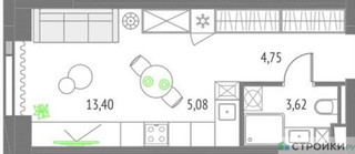 Планировка студии(квартира) площадью 26.85 квадратных метров в “ЖК Upside Towers (Апсайд Тауэрс)”