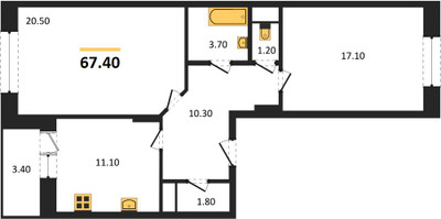 Планировка двухкомнатной(квартира) площадью 67.4 квадратных метров в ЖК “ЖК Эдельвейс (Первомайское)”