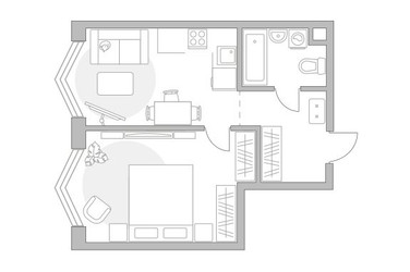 Планировка однокомнатной(квартира) площадью 41.11 квадратных метров в ЖК “ЖК Мневники от Гранель”