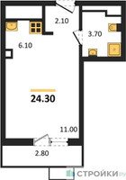 Планировка студии(квартира) площадью 24.3 квадратных метров в “ЖК Бунинские кварталы”