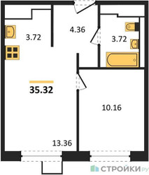 Планировка однокомнатной(квартира) площадью 35.32 квадратных метров в ЖК “ЖК Новое Внуково”